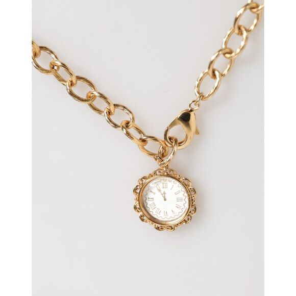 Dolce & Gabbana Gold Crystal Clock Pendant Statement Jewelry Women's Necklace